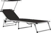 vidaXL Chaise longue pliante avec toit en aluminium et textilène noir