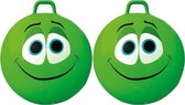 2x stuks groene skippybal smiley voor kinderen 65 cm - buiten speelgoed