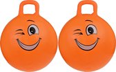 2x stuks skippybal smiley voor kinderen oranje 55 cm - Zomer buiten speelgoed