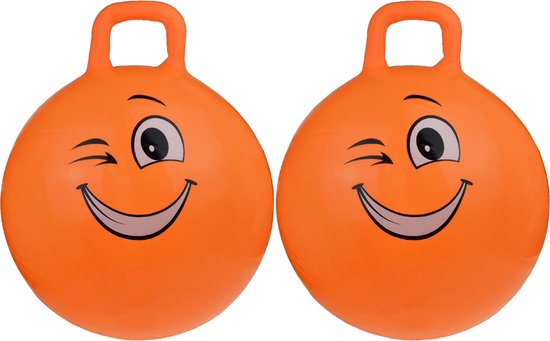 2x stuks skippybal smiley voor kinderen oranje 55 cm - Zomer buiten speelgoed