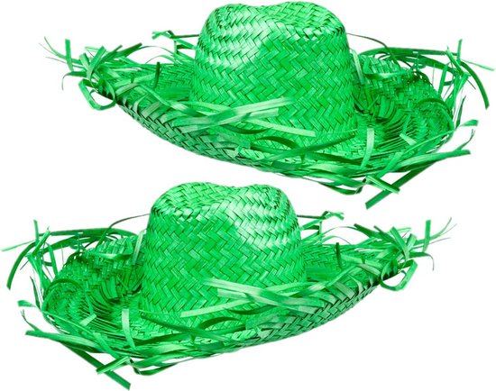 Set de 2 chapeaux de paille vert thème Hawaii Tropical à large bord -  Chapeau femme | bol