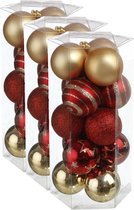 45x stuks kerstballen mix goud/rood glans/mat/glitter kunststof diameter 5 cm - Kerstboom versiering
