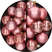 28x stuks kunststof kerstballen oudroze 4 en 6 cm - Kerstversiering