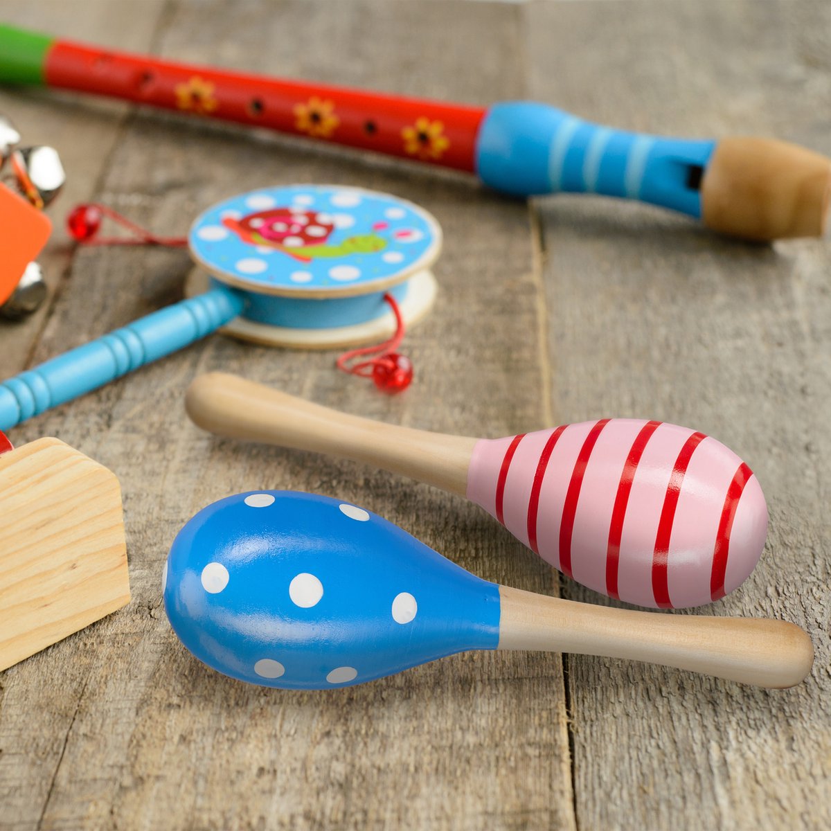 Relaxdays 20x sambaballen voor kinderen maracas houten