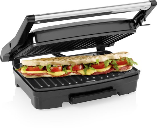 Princess Contactgrill compact 117501 – Tosti apparaat - Panini grill - Grill apparaat - Bakoppervlak van 23 x 15 cm – Vetopvangbak - RVS Design