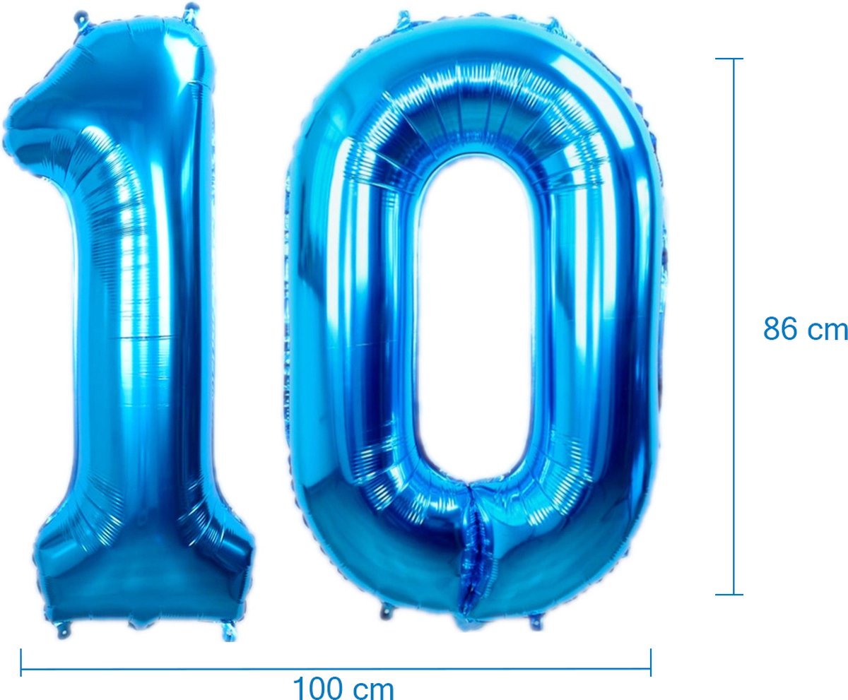 Folie Ballon Cijfer 10 Jaar Blauw Verjaardag Versiering Helium Cijfer Ballonnen Feest versiering Met Rietje - 86Cm — afbeelding 2