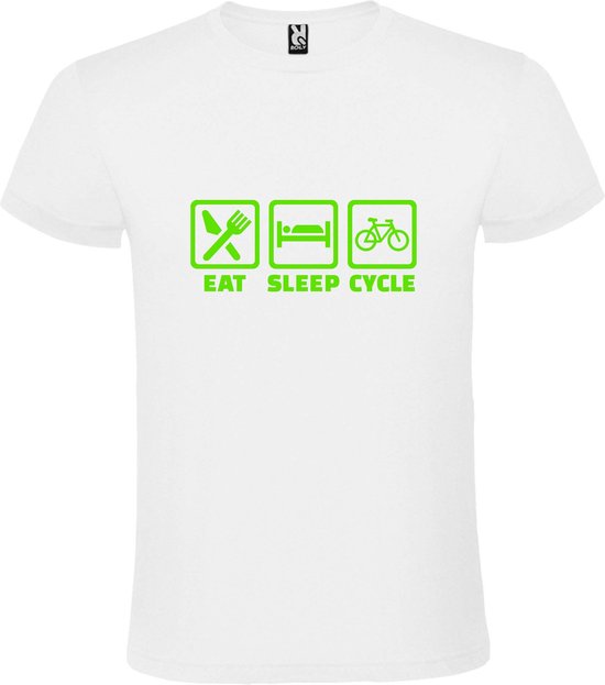 Wit T shirt met print van " Eat Sleep Cycle " print Groen size 3XL