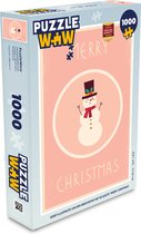 Puzzel Sneeuwpop - Quotes - Kerst - Merry christmas - Roze - Winter - Legpuzzel - Puzzel 1000 stukjes volwassenen - Kerst - Cadeau - Kerstcadeau voor mannen, vrouwen en kinderen