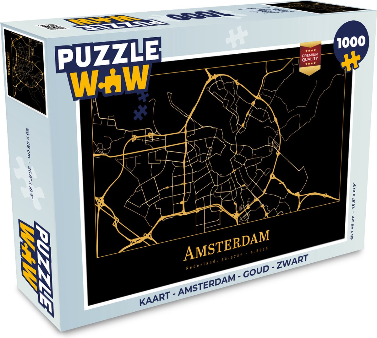 Puzzel Kaart - Amsterdam - Goud - Zwart - Legpuzzel - Puzzel 1000 stukjes volwassenen