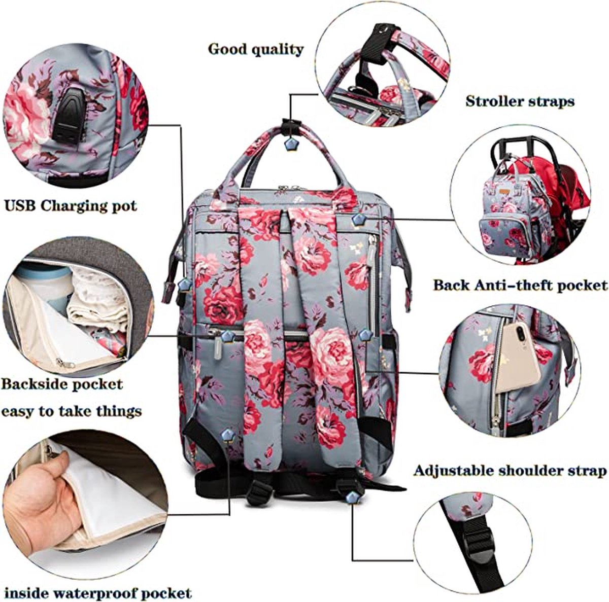 Luxe luiertas - baby tas - luier rugzak - premium kwaliteit - pasgeboren baby – foto 3