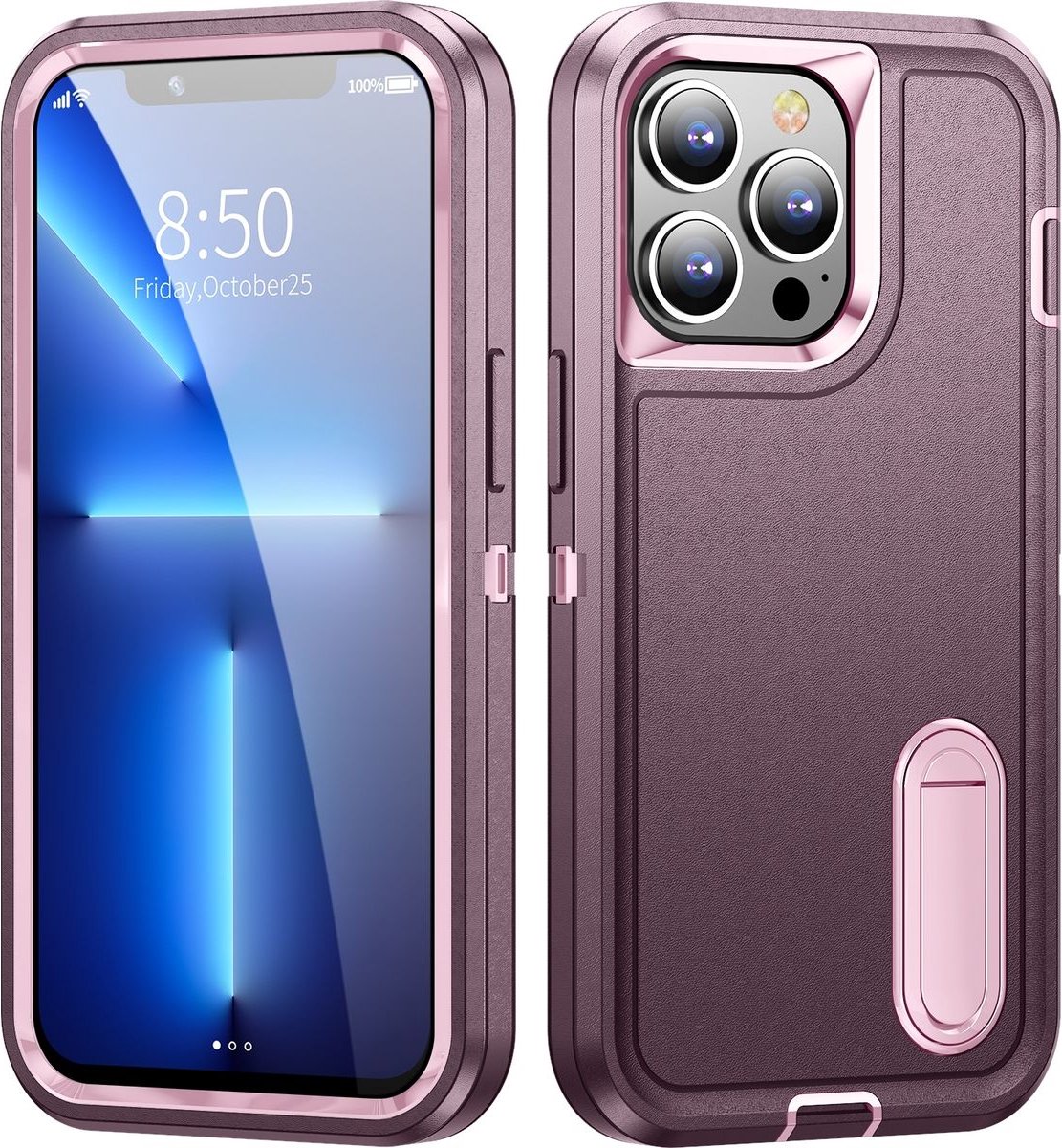 Mobigear Hoesje geschikt voor Apple iPhone 14 Pro Telefoonhoesje Hardcase | Mobigear Rugged Stand Backcover Shockproof met Standaard | Schokbestendig iPhone 14 Pro Telefoonhoesje | Anti Shock Proof - Paars