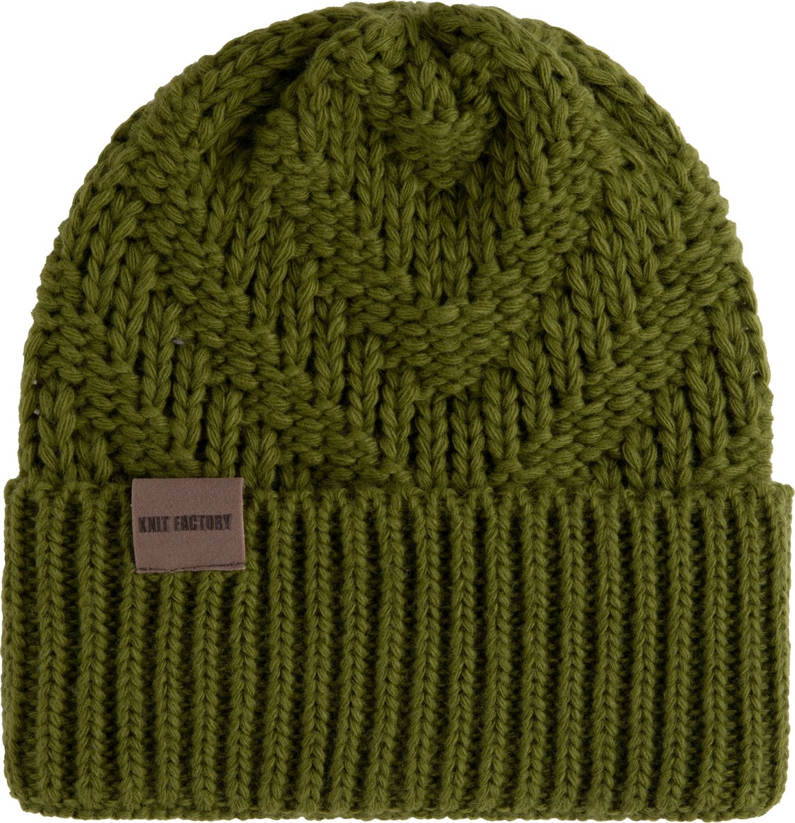 Knit Factory Sally Gebreide Muts Heren & Dames - Beanie hat - Mosgroen - Grofgebreid - Warme groene Wintermuts - Unisex - One Size