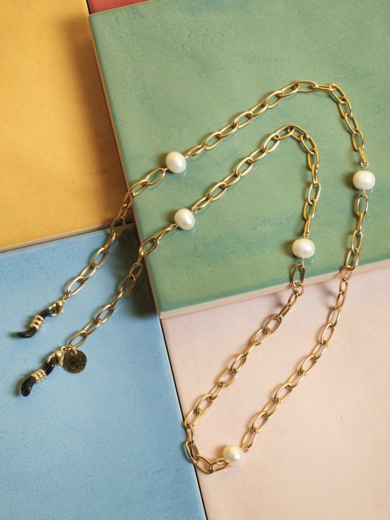Cordon à lunettes - perles avec chaîne à maillons dorés - Collection Lizzy van der Ligt - élégant cordon à lunettes | CORDONS ENSOLEILLÉS