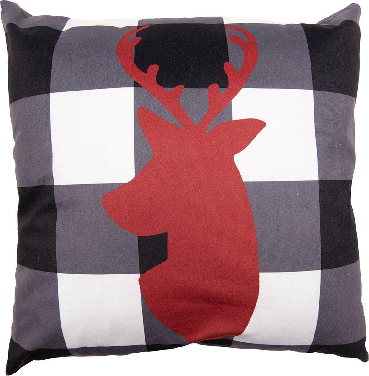 Kussenhoes 45x45 cm Zwart Rood Polyester Vierkant Rendier Sierkussenhoes