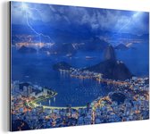 Wanddecoratie Metaal - Aluminium Schilderij Industrieel - Storm - Rio de Janeiro - Nacht - 30x20 cm - Dibond - Foto op aluminium - Industriële muurdecoratie - Voor de woonkamer/slaapkamer