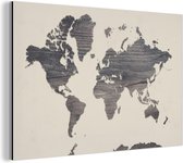 Wanddecoratie Metaal - Aluminium Schilderij Industrieel - Wereldkaart - Grijs - Hout - 150x100 cm - Dibond - Foto op aluminium - Industriële muurdecoratie - Voor de woonkamer/slaapkamer
