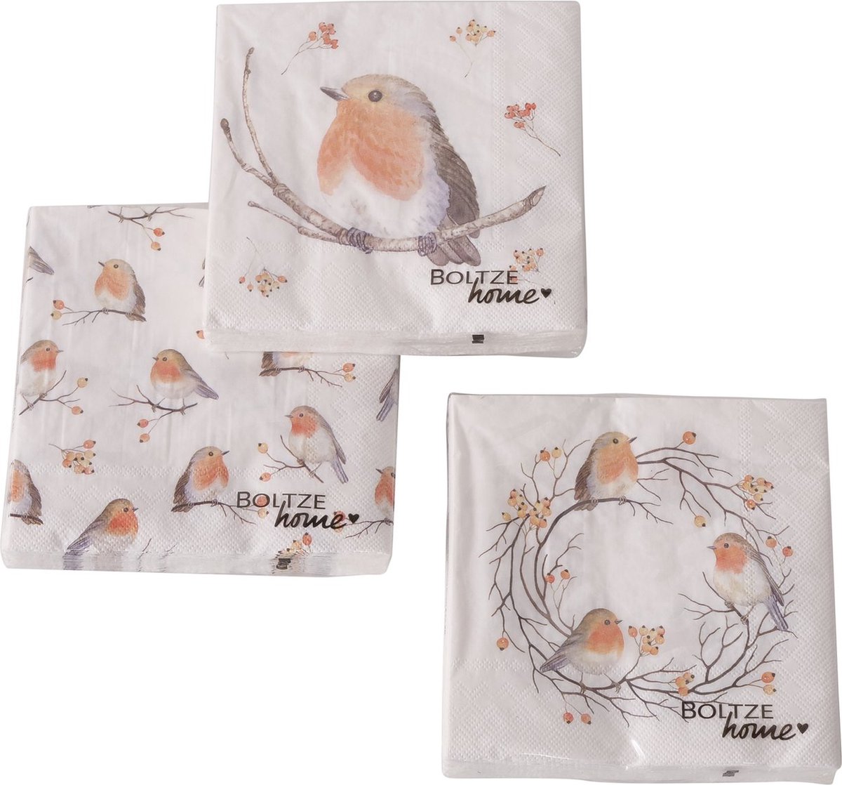 Boltze Home Servetten Ruby roodborst 20-delig papier (1 stuk) assorti