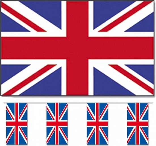 Bellatio Decorations - Vlaggen versiering set - UK/Engeland - Vlag 90 x 150 cm en vlaggenlijn 4 meter
