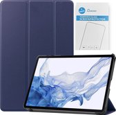 Tablet hoes & 2-Pack Screenprotector geschikt voor Samsung Galaxy Tab S8 - 11 Inch - Auto Wake/Sleep functie - Donker Blauw