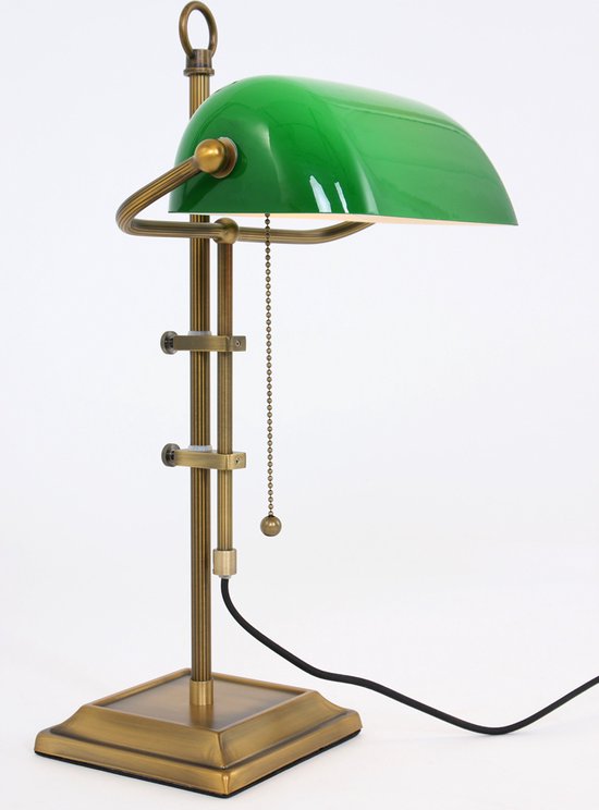 Bankierslamp Ancilla | groen / brons | metaal / glas | 1 lichts e27 |  woonkamer / slaapkamer | retro notarislamp | bureaulamp | trekschakelaar -  wonenmetlef.nl