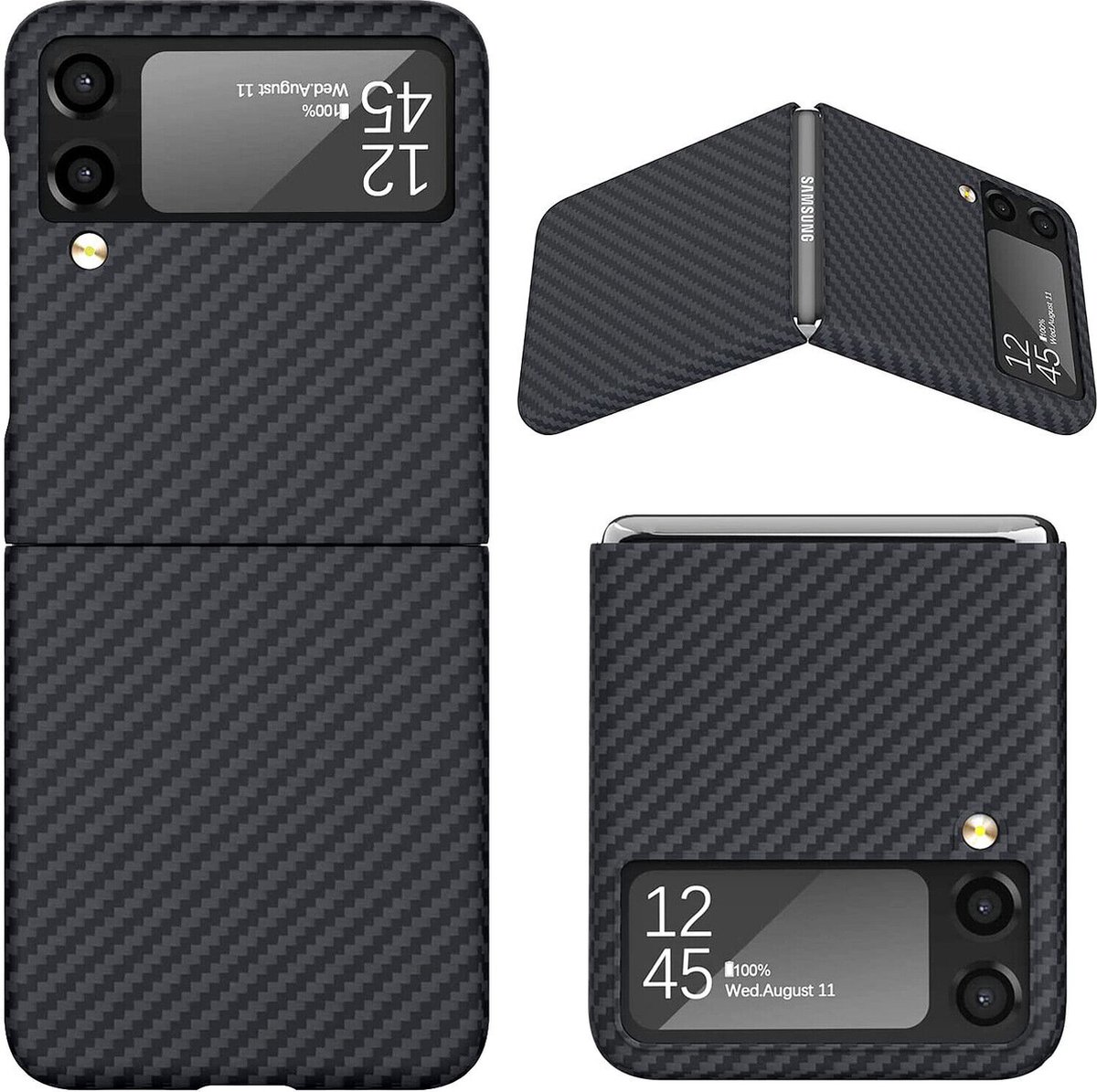 Phreeze™ Samsung Z Flip 4 Hoesje Carbon Zwart - Anti Schok - Draadloos Opladen - Geschikt voor Samsung Galaxy Z Flip 4