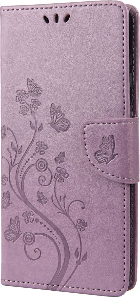 Mobigear Telefoonhoesje geschikt voor Motorola Moto G82 Hoesje | Mobigear Flowers Bookcase Portemonnee | Pasjeshouder voor 2 Pasjes | Telefoonhoesje voor Pinpas / OV Kaart / Rijbewijs - Paars