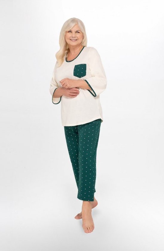 Damespyjama van zuiver katoen van hoge kwaliteit - Martel Felicja - ecru/ groen 3XL