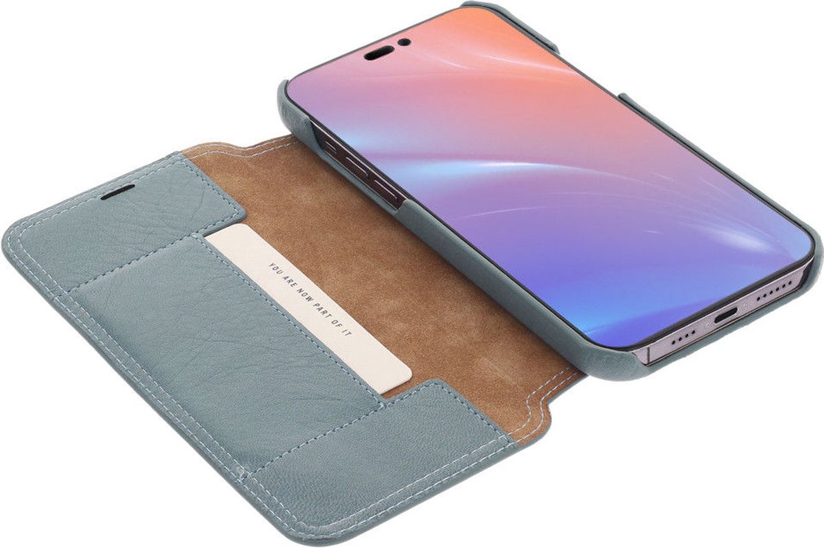 Minim Apple iPhone 14 Plus Hoesje Wallet Book Case Echt Leer Blauw