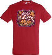 T-shirt Happy Halloween pompoen | Halloween kostuum kind dames heren | verkleedkleren meisje jongen | Rood | maat L