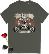 T Shirt Heren en Dames - Motor Biker - Groen (Khaki) - Maat 3XL