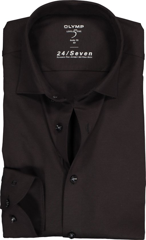 OLYMP Level 5 24/Seven body fit overhemd - zwart tricot - Strijkvriendelijk - Boordmaat: 46