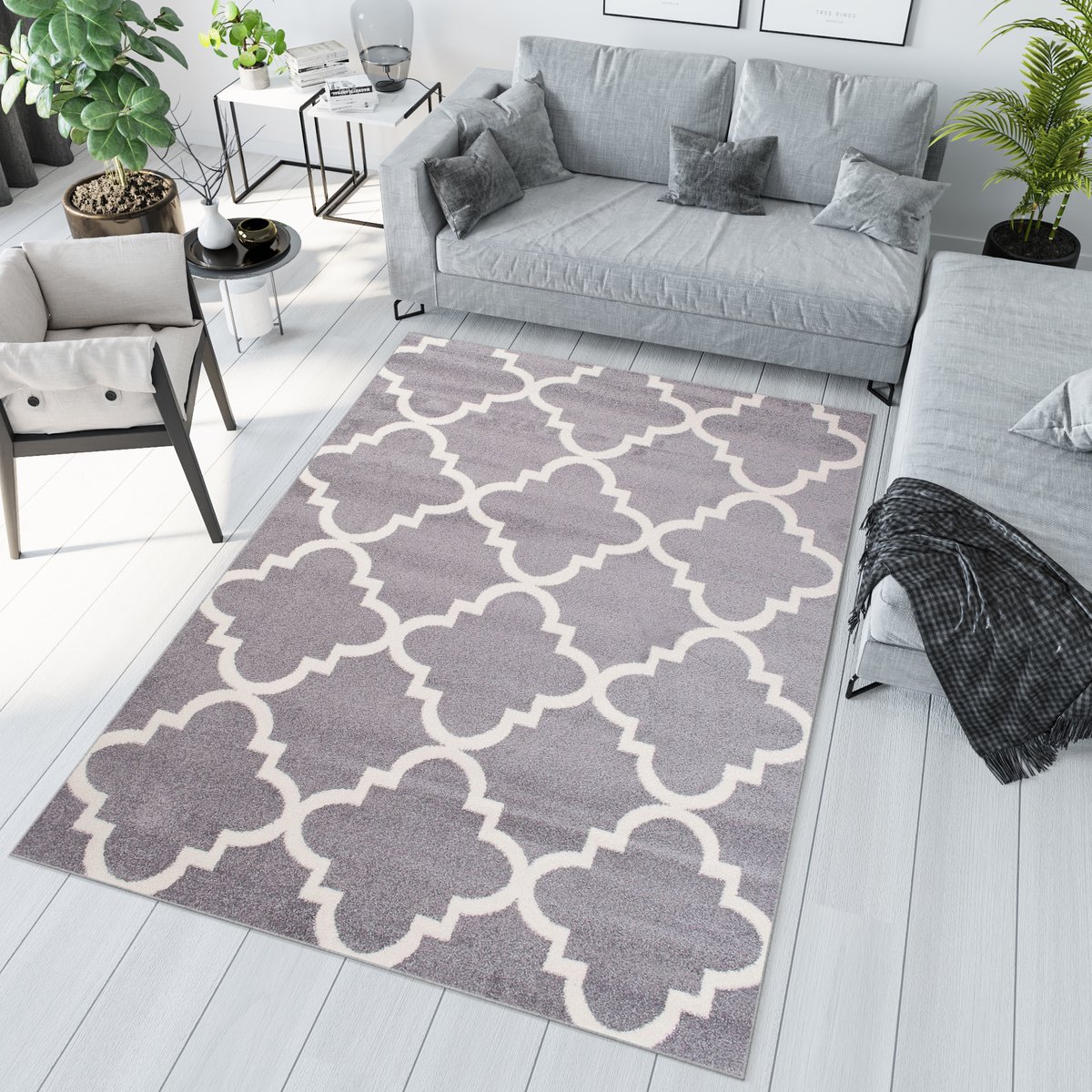 Tapiso Jawa Vloerkleed Grijs Laagpolig Trellis Modern Tapijt Maat- 200x290