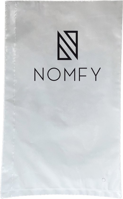 Transparante verpakking met zwart Nomfy logo