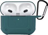 Case Geschikt voor AirPods 3 Hoesje Siliconen Shockproof Hoes Cover Met Clip - Hoes Geschikt voor Apple AirPods 3 Case Siliconen - Donkergroen