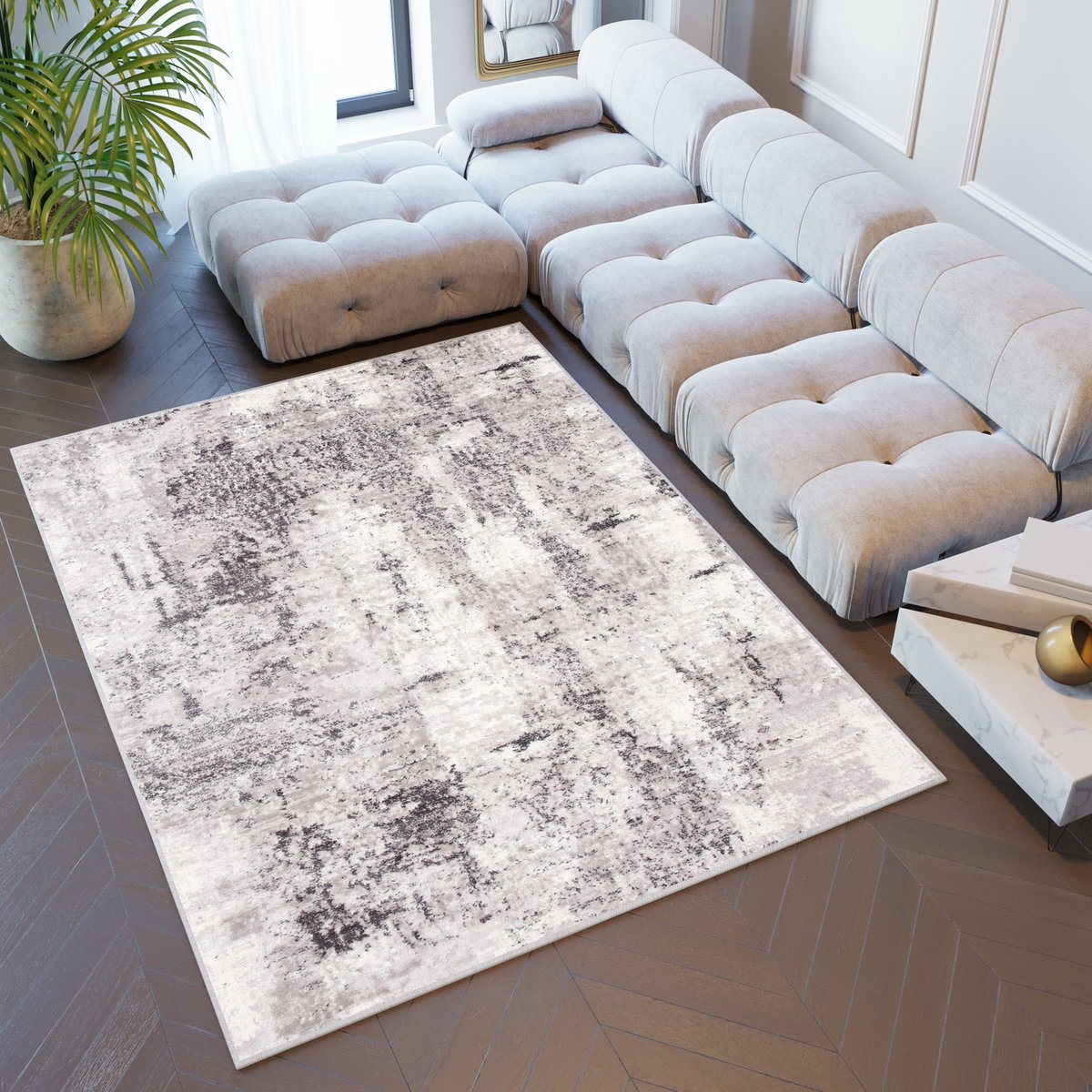 Tapiso Sky Vloerkleed Grijs Modern Woonkamer Vintage Tapijt Maat - 200x300 Grijs Bruin