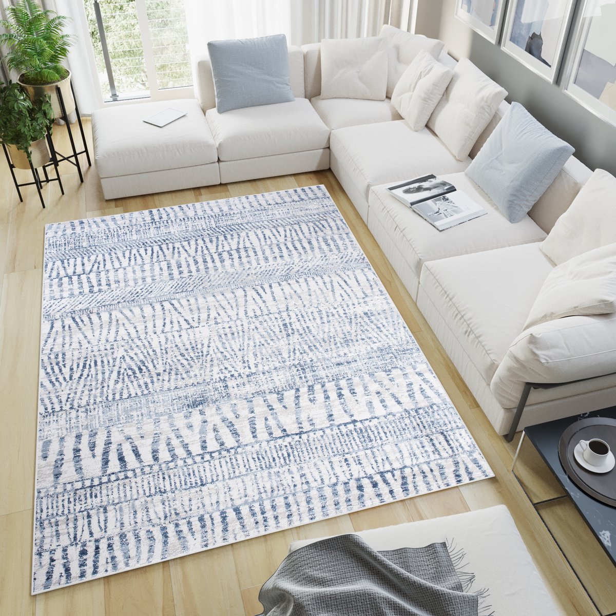 Tapiso Sky Vloerkleed Blauw Licht Woonkamer Slaapkamer Tapijt Maat - 80x150 Blauw Grijs1