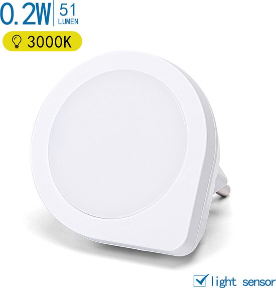 Stekkerlamp - Nachtlamp met Dag en Nacht Sensor - Igia Uvio - 0.2W - Warm Wit 3000K - Rond - Mat Wit - Kunststof - Qualu