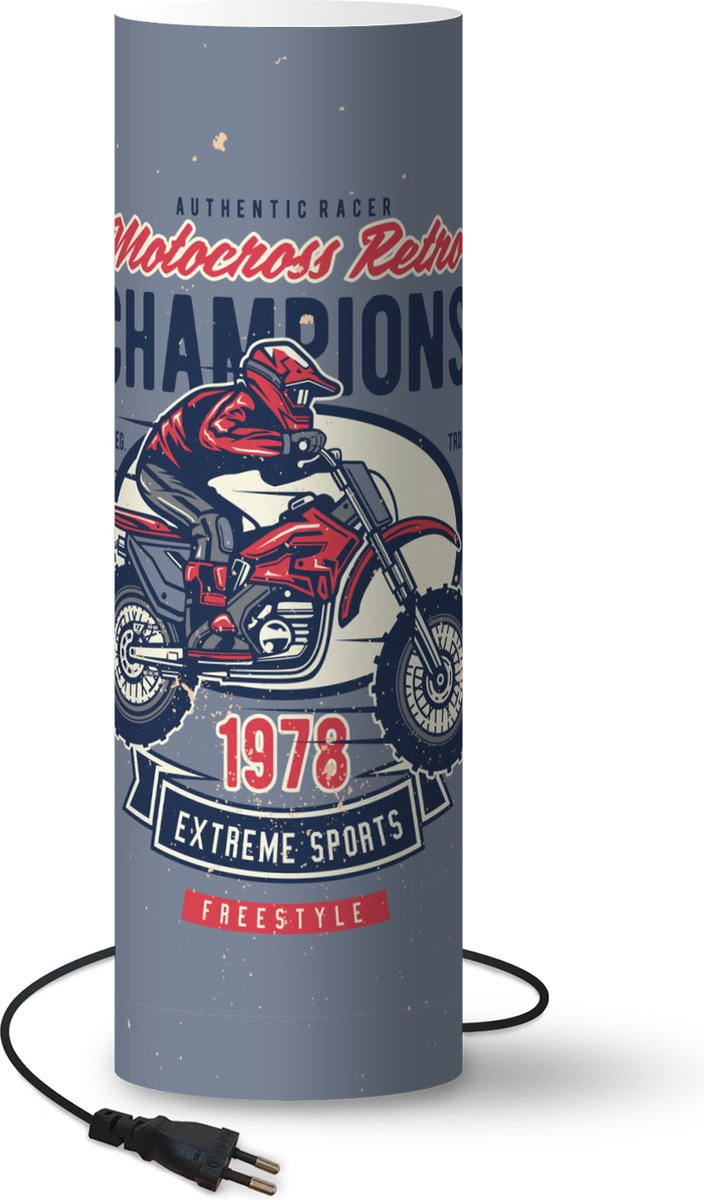 Lamp - Nachtlampje - Tafellamp slaapkamer - Mancave - Sport - Motorcross - Retro - 60 cm hoog - Ø19.1 cm - Inclusief LED lamp