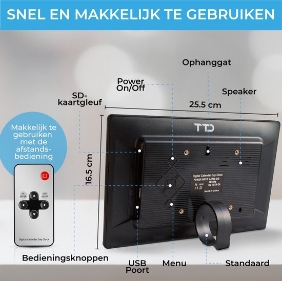 Relish Day Connect (NIEUW 2024) - Dementieklok, HD groot scherm digitale kalenderklok voor senioren en mensen met geheugenverlies met groot aantal, dag, datum en tijd