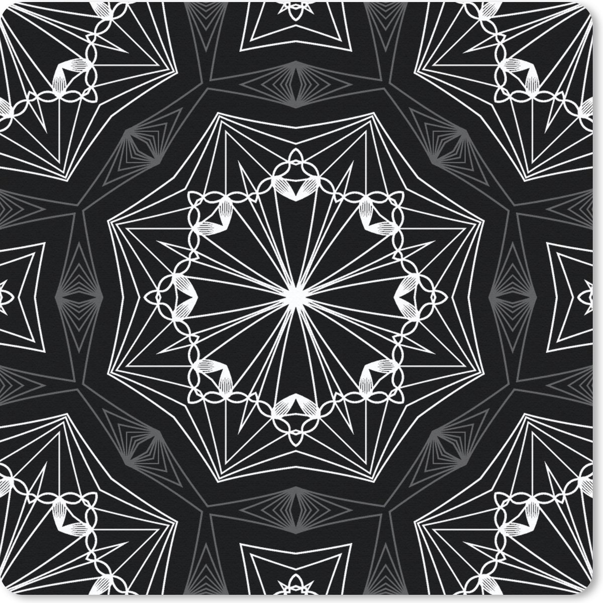 Muismat 30x30 cm - Mousepad Bloemen - Design - Zwart - Wit - Geometrie - Muismatten