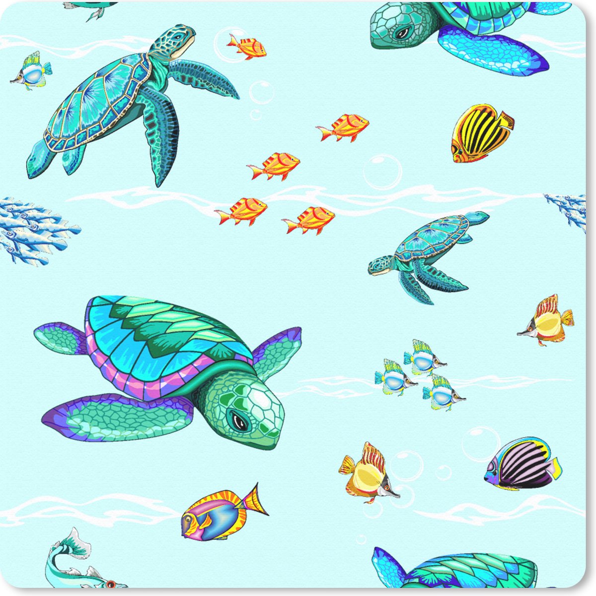 Muismat 30x30 cm - Mousepad Regenboog - Schildpad - Vis - Water - Patronen - Muismatten