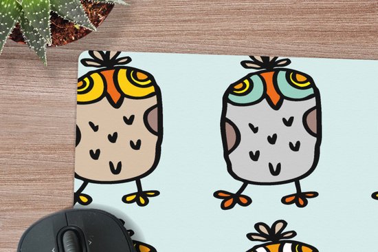 Muismat 30x30 cm - Mousepad Patronen - Uil - Blauw - Muismatten