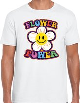 Jaren 60 Flower Power verkleed shirt wit met emoticon bloem heren - Sixties/jaren 60 kleding L