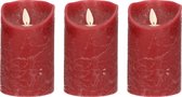 3x Bordeaux rode LED kaarsen / stompkaarsen 12,5 cm - Luxe kaarsen op batterijen met bewegende vlam