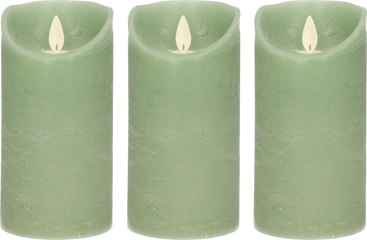 Anna's Collection Led kaars/stompkaars - 3x - jade groen - H15 x D7,5 cm - wax - bewegende vlam