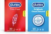Bol.com Durex - 40 stuks Condooms - Thin Feel 1x20 stuks - Classic Natural 1x20 stuks - Voordeelverpakking aanbieding