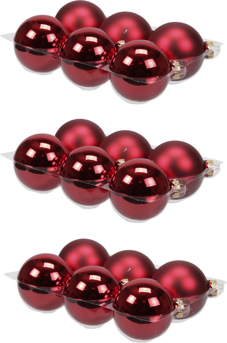 18x stuks kerstversiering kerstballen rood van glas - 8 cm - mat/glans - Kerstboomversiering