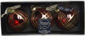 6x stuks luxe glazen kerstballen brass gedecoreerd rood 8 cm - Kerstversiering/kerstboomversiering