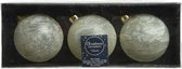 6x stuks luxe glazen kerstballen brass wit met goud 8 cm - Kerstversiering/kerstboomversiering