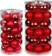 60x stuks glazen kerstballen rood mix 4 en 6 cm glans en mat - Kerstversiering/kerstboomversiering